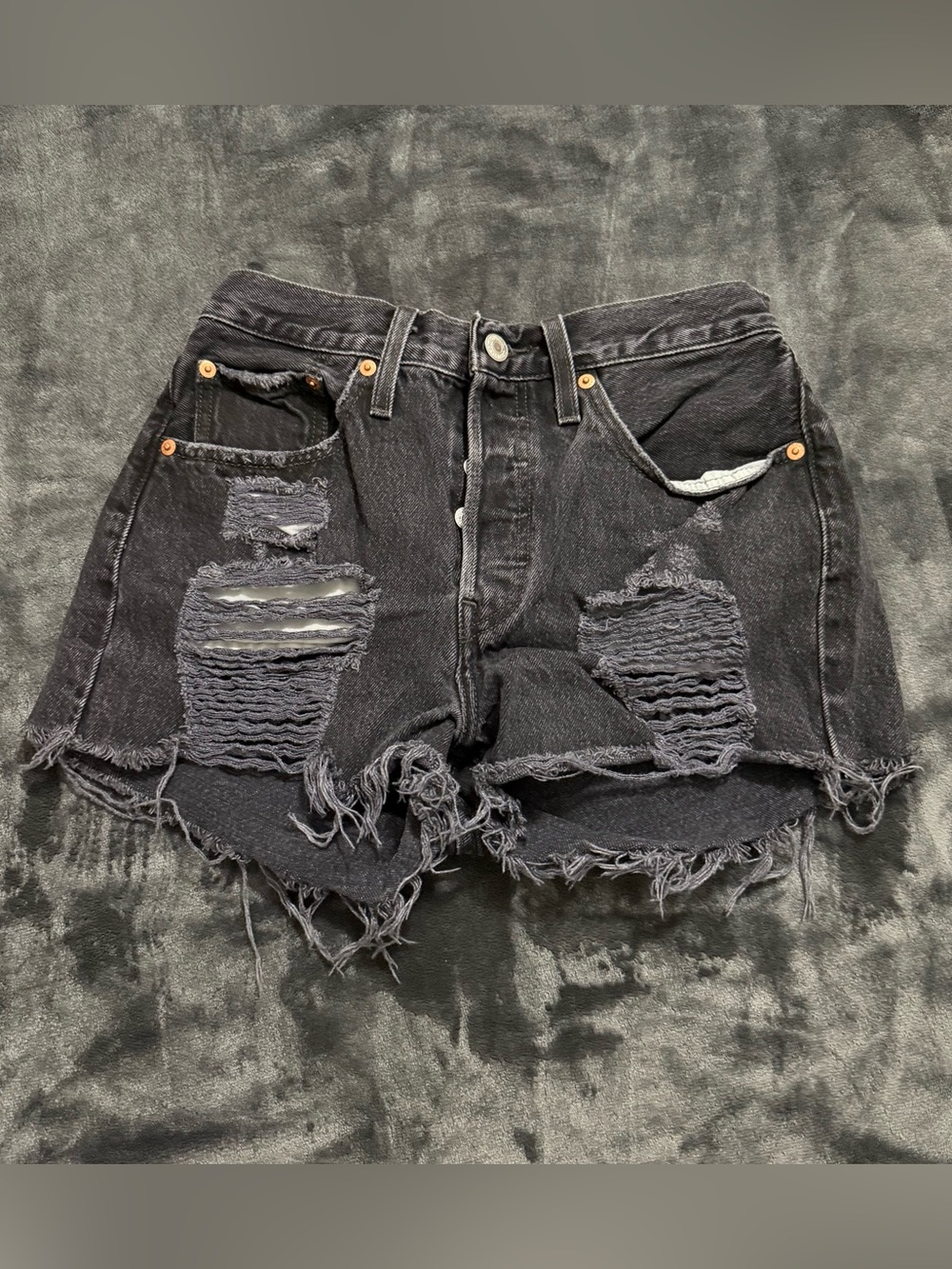 Levi's Black 501 Distressed Denim Shorts